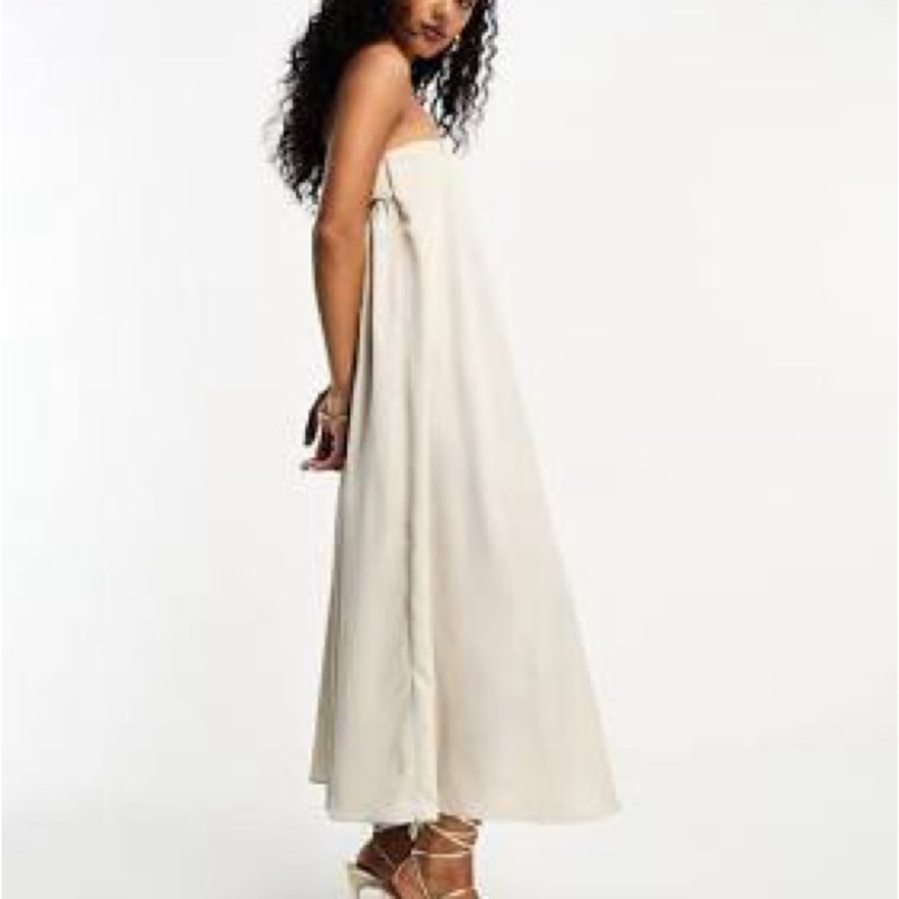 ASOS DESIGN satin bandeau trapeze midi dress in champagne NWOT